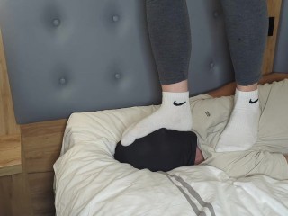 Trampling with dirty sweaty white nike socks!