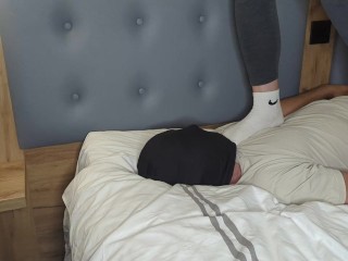 Trampling with dirty sweaty white nike socks!