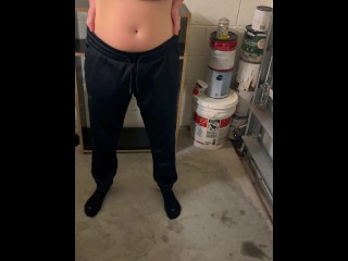 MILF keeps peeing in the garage, because she can’t make it to the bathroom