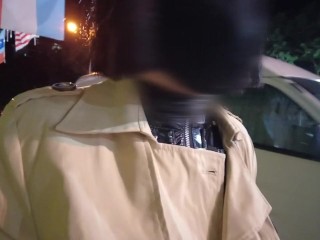 public walk trench coat under is black enamel nurse suit then masturbate at open door hotel