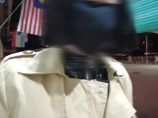 public walk trench coat under is black enamel nurse suit then masturbate at open door hotel