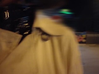 public walk trench coat under is black enamel nurse suit then masturbate at open door hotel