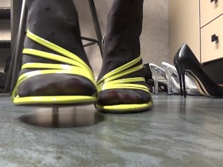 Trying on sandals on fetish feet