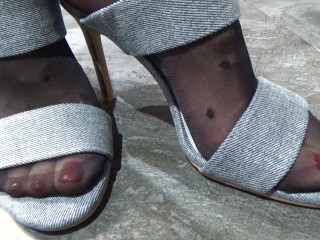 Trying on sandals on fetish feet