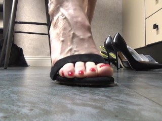 Trying on sandals on fetish feet