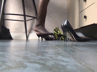 Trying on sandals on fetish feet