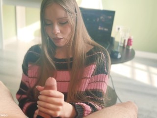 Caring StepDaughter gives her StepFather a dick massage and gets a Creampie in her tight pussy