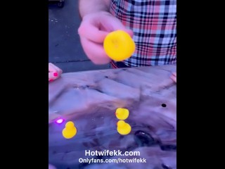 Guys pick ducks at random to see which girl they get to fuck - these guys chose me!