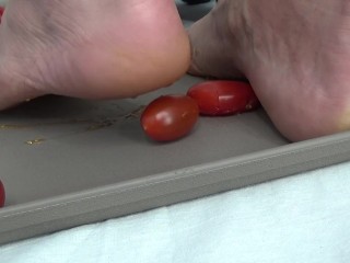 I trample tomatoes with my feet