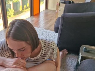 Waited a month for a blowjob, filled a cutie with cum with a bob