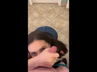 Quick BJ in the Bathroom Yummy Cum Swallow