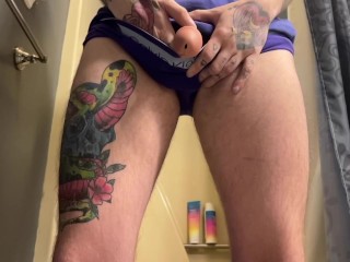 Slo-mo FTM Packer Peeing Toilet POV
