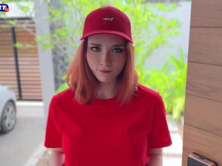 Redhead Pizza Delivery Girl Lets You Fuck Her Mouth and Gets Fucked Hard till Cum in Her Pussy