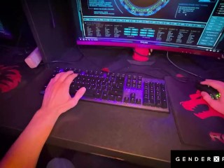 GenderXFilms - E-Games Rivals Get Hard In Public - Cock-on-Keyboard Distraction Turns Wild!