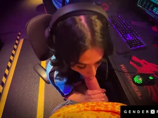GenderXFilms - E-Games Rivals Get Hard In Public - Cock-on-Keyboard Distraction Turns Wild!