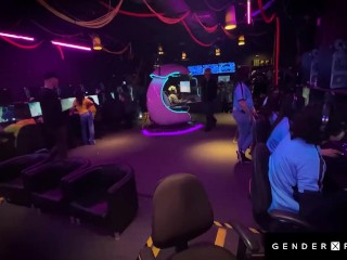 GenderXFilms - E-Games Rivals Get Hard In Public - Cock-on-Keyboard Distraction Turns Wild!