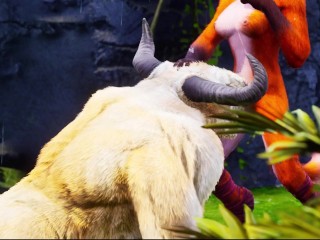 Minotaur fuck furry Foxy Girl and Tiger Girl in the rain - romantic fun