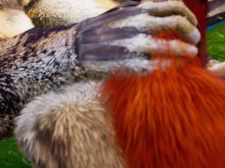 Minotaur fuck furry Foxy Girl and Tiger Girl in the rain - romantic fun