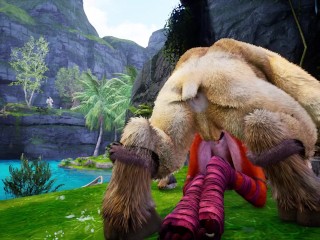 Minotaur fuck furry Foxy Girl and Tiger Girl in the rain - romantic fun