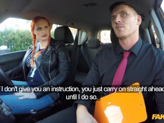 Fake Driving School GINGER Big Tits and Hairy GINGER Pussy in Hot Exam Fuck