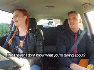 Fake Driving School GINGER Big Tits and Hairy GINGER Pussy in Hot Exam Fuck