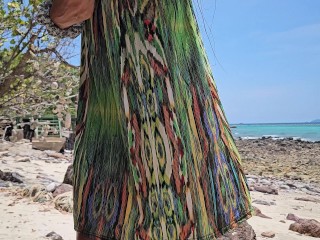 Up Dress NO PANTIES in Public# Risky PUBLIC PEE and Pussy Flashing on the Beach