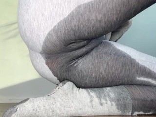 Only grey leggings peeing compilation / Boots and socks wetting