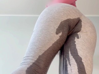 Only grey leggings peeing compilation / Boots and socks wetting