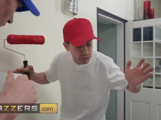 BRAZZERS - Louise Lee Hires Two Housepainters, Ends Up Getting Her Face Painted With Cum Instead