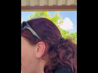 Hug tit milf let’s him use her mouth & pussy on a public trail