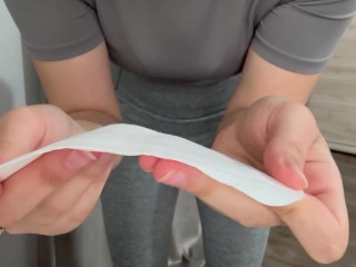 My girlfriend plays in a maxi insert and masturbates in tight leggings