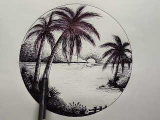 Circle Scenery in Scribble Art
