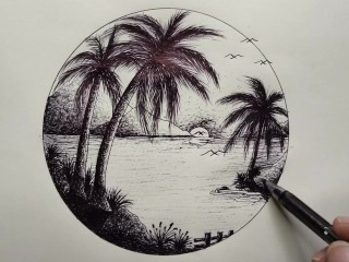 Circle Scenery in Scribble Art
