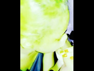 SHE HULK PARODY COSPLAYS IN GREEN DRESS AND GIVES BIG DICK BLOWJOB SPITS DEEPTHROAT AND GAGGING