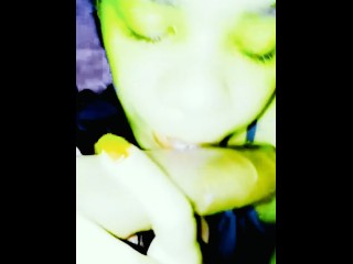 SHE HULK PARODY COSPLAYS IN GREEN DRESS AND GIVES BIG DICK BLOWJOB SPITS DEEPTHROAT AND GAGGING