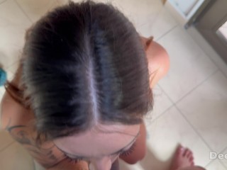 My roommate ended up on her knees giving me an unforgettable blowjob