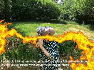 Training Zero Femdom Pussy Licking Slave in the Woods! Outdoor Public Orgasm Real Homemade Amateur