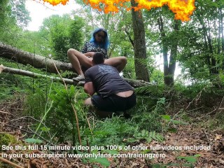 Training Zero Femdom Pussy Licking Slave in the Woods! Outdoor Public Orgasm Real Homemade Amateur