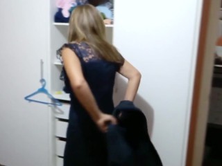 I get home and undress. Stepson masturbates while watching me. Big cock.