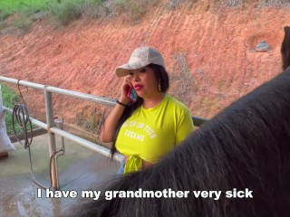 The mare got sick and the vets fuck the busty, big ass Latina owner until she squirt 2 calm her down