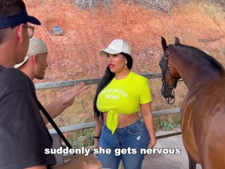 The mare got sick and the vets fuck the busty, big ass Latina owner until she squirt 2 calm her down