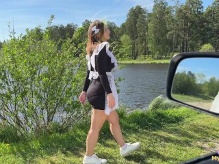 - Will you be my kept woman? Schoolgirl fucks and sucks a stranger's cock in his car.