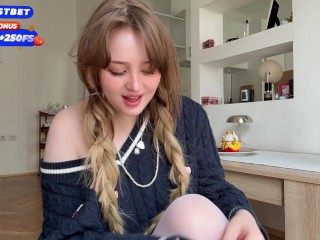Soft cute girl continue rubbing her virgin pussy. So shy