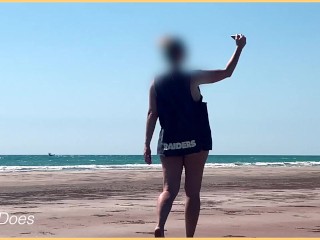 WIFEY dared walking around side boob on public beach