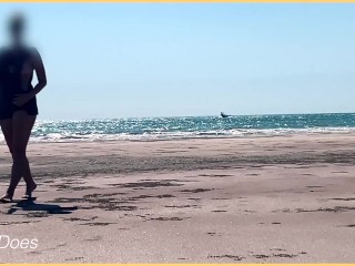 WIFEY dared walking around side boob on public beach