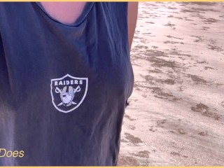 WIFEY dared walking around side boob on public beach