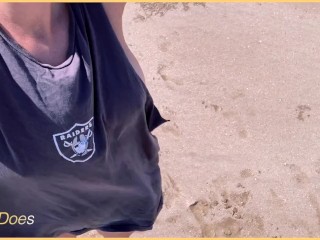 WIFEY dared walking around side boob on public beach