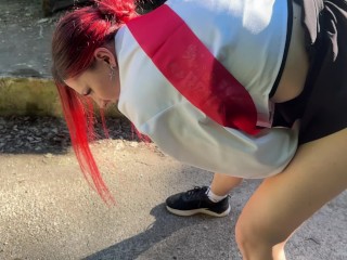 I caught my neighbor's daughter, a graduate, drinking  and punished her with a bottle in her ass