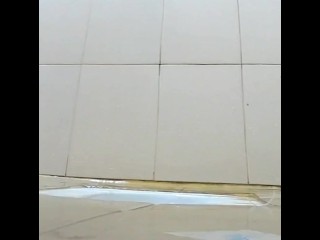 Cute girl pissing in public toilet with self motivated