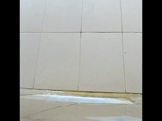 Cute girl pissing in public toilet with self motivated